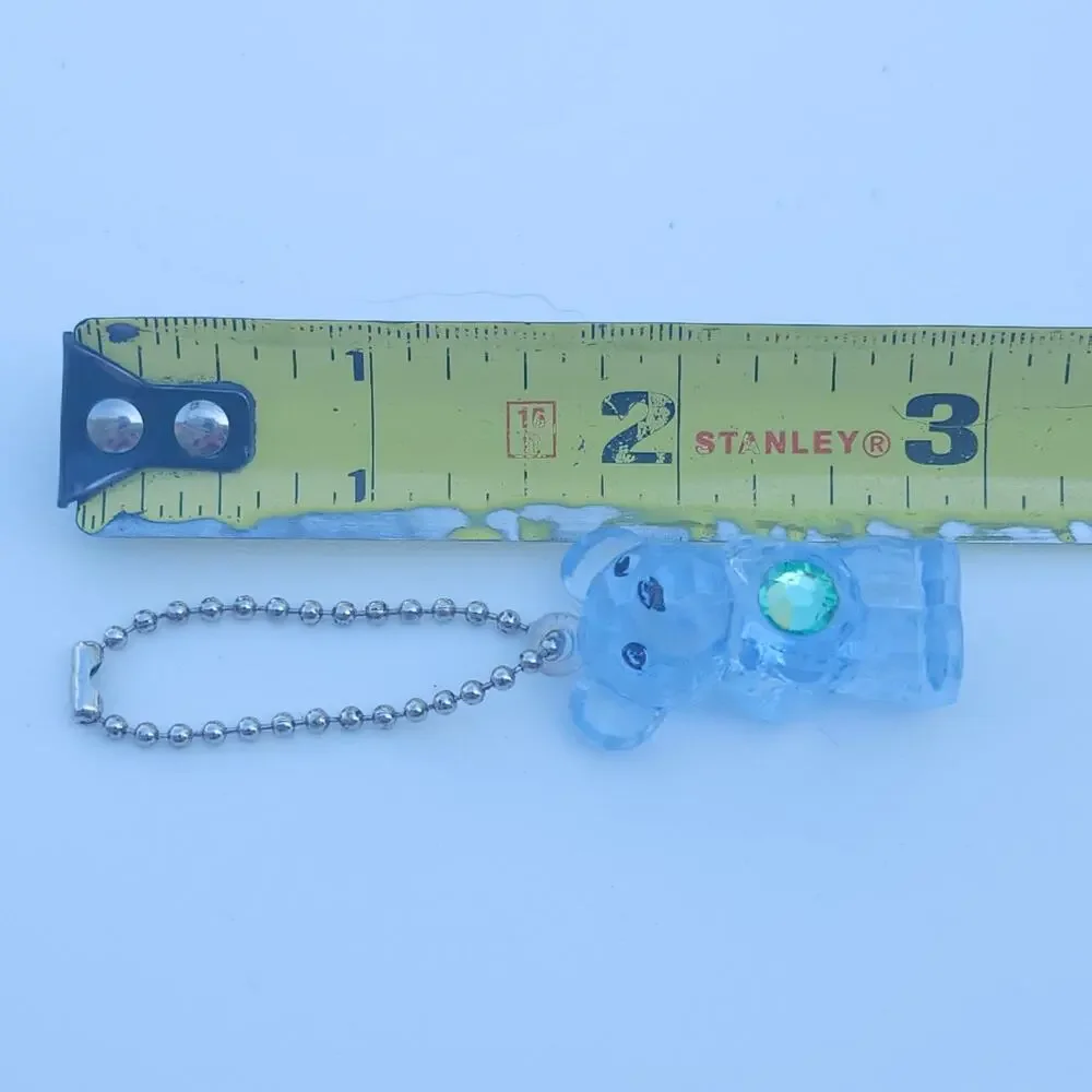 A&A Prism Teddy Bear Blue Plastic Keychain Rhinestone Bag Charm Zipper Pull Toy